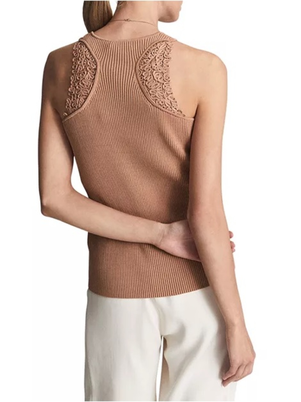 Reiss Isla Lace Trim Tank Top Medium in Terracotta